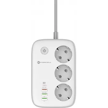 Forcell F-Energy VT-PS03 Smart Power Strip, 3x Schuko-Steckdosen, USB-C PD 30W, 3x USB-A QC 3.0, Wi-Fi, Tuya App-Steuerung, 2500W/10A