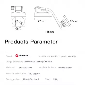 Forcell F-Grip MagLuxe Magnetischer Auto-Handyhalter – Windschutzscheibe, Armaturenbrett, Lüftung – Schwarz
