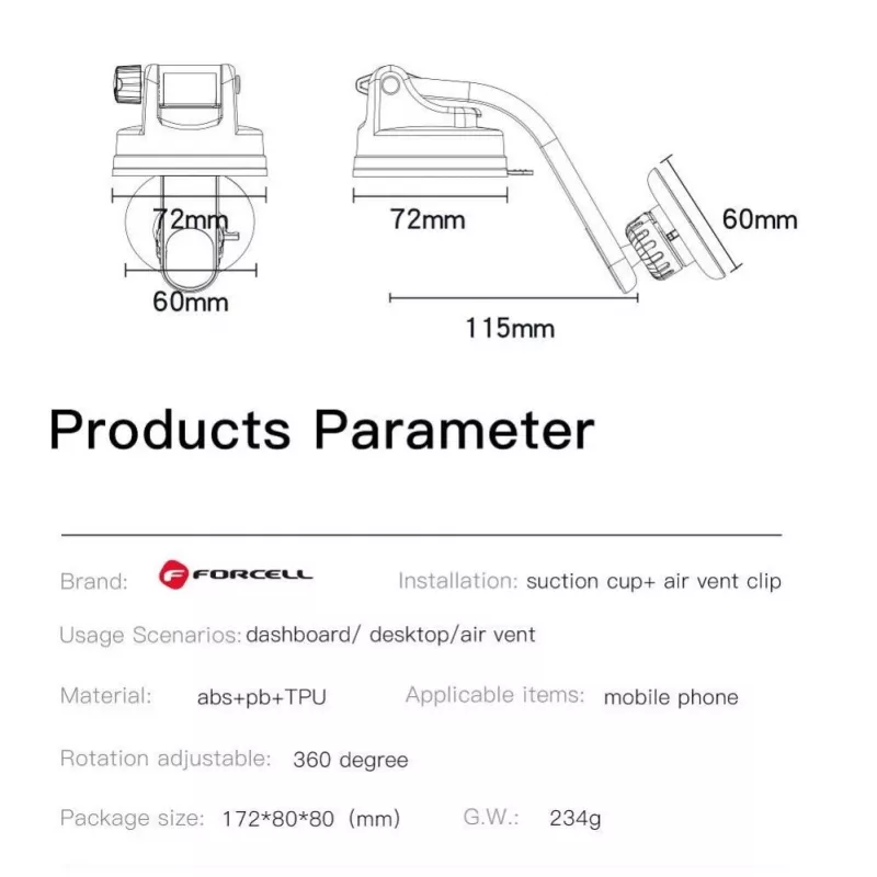 Forcell F-Grip MagLuxe Magnetischer Auto-Handyhalter – Windschutzscheibe, Armaturenbrett, Lüftung – Schwarz