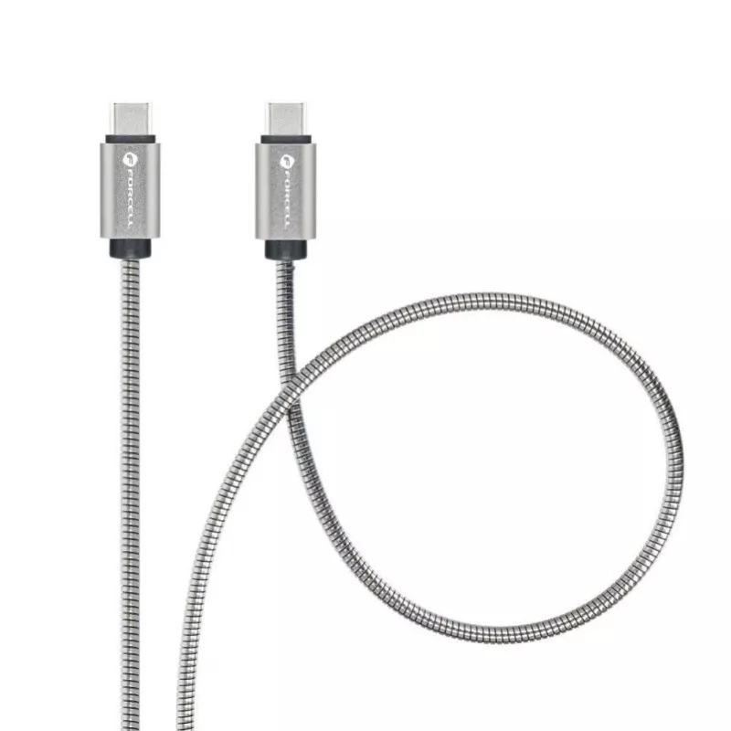 Forcell USB-C to USB-C Kabel F-Energy QC4.0 PD 5A 100W E-Mark Metall 1m Silber C239