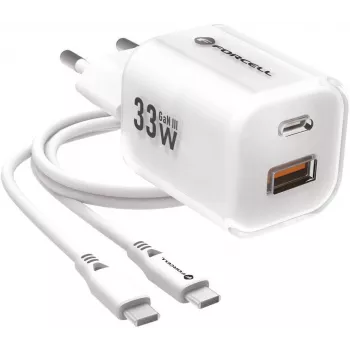 Forcell VT-41 GaN III 33W Wandladegerät mit 1x USB-C PD 3.0 & 1x USB-A QC 4.0 (Weiß)