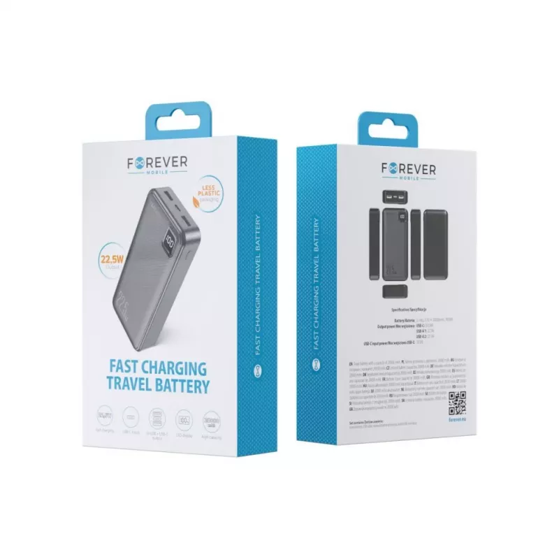 Forever Power Bank TB-300L PD QC 22.5W 20000 mAh Schwarz