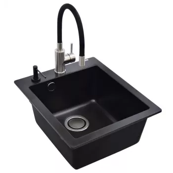 Franke SQS100+5543+DS+AF Simplex Spüle mit Mischbatterie und Seifenspender, Schwarz (Onyx)
