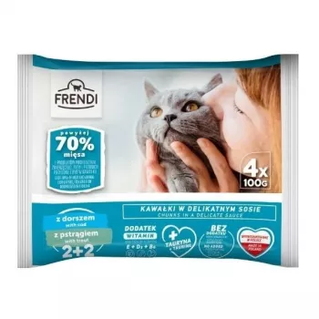 FRENDI Kabeljau und Forelle in Sauce Nassfutter für Katzen, 4 x 100g Beutel