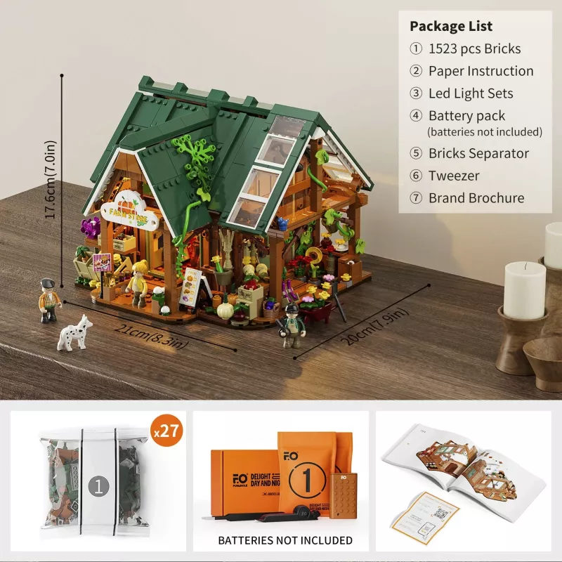 Funwhole Lumibricks Hofladen Bausatz (2688 Teile) mit LED-Beleuchtung