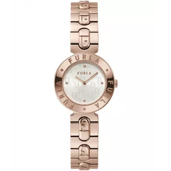 FURLA Arco Mini Damen Quarzuhr WW00004008L3 30mm Silber Weiß Zifferblatt Schwarzes Lederarmband