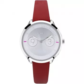FURLA Giada Damen Quarz Analog Uhr R4251102507 31mm Silbernes Zifferblatt Schwarzes Lederarmband