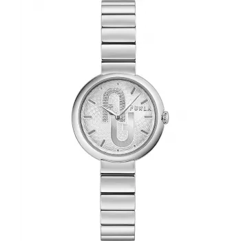 FURLA Logo Damenuhr WW00005011L1 32mm Roségoldfarbenes Edelstahlgehäuse Pinkes Lederarmband Quarz Analog
