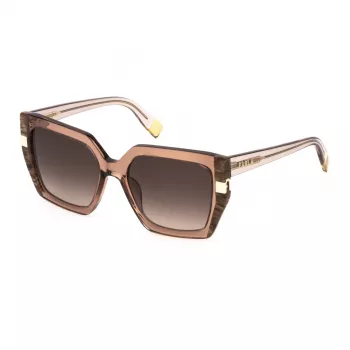 FURLA SFU818-550805 Damen Cat-Eye-Sonnenbrille, Havanna-Acetatrahmen, braune Verlaufsgläser, 55/18/140 mm