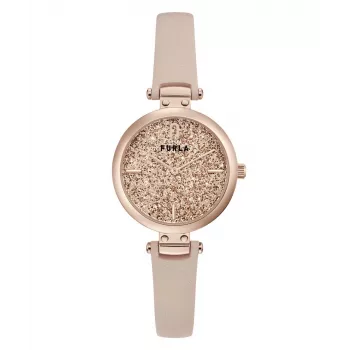 FURLA Damenuhr WW00018008L3 38mm Edelstahl Quarz Analog Silbernes Zifferblatt Schwarzes Lederarmband