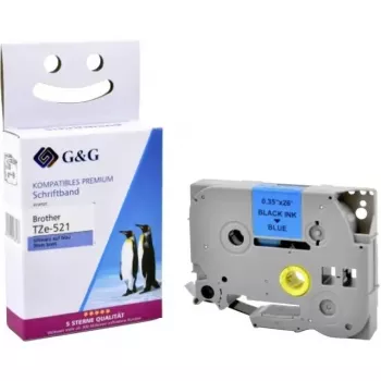 G&G 5BRT521-TD Ersatz-Beschriftungsband für Brother TZe-521, 9mm x 8m, Schwarz auf Blau, laminiert