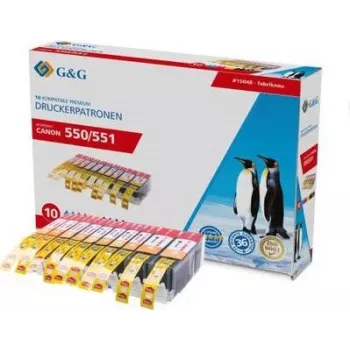 G&G Kompatible Canon PGI-550 XL & CLI-551 XL High Yield Tintenpatronen 10er-Pack (Schwarz, Fotoblack, Cyan, Magenta, Gelb) 15048