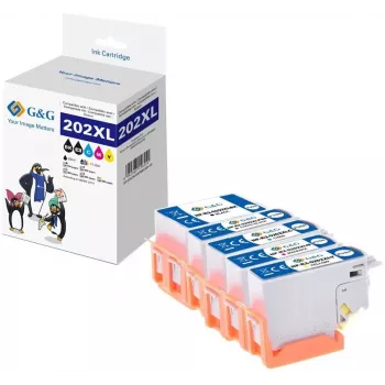G&G Kompatibler Tintenpatronen-Satz 5er-Pack für Epson 202XL Schwarz/Cyan/Magenta/Gelb/Foto Schwarz (15180)
