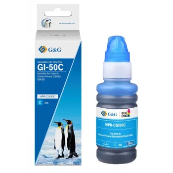 G&G Ninestar kompatible cyanfarbene Nachfülltintenflasche für Canon GI-50 (70 ml, 7000 Seiten) - 19383