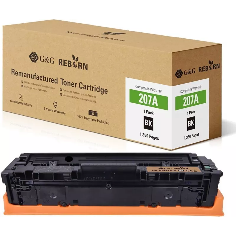 G&G Reborn Tonerkartusche kompatibel mit HP 207A / W2210A - Schwarz, Standard Yield, 1.350 Seiten
