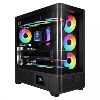 Gamdias Atlas P2 GAMING Mid-Tower ARGB Gehäuse aus gehärtetem Glas, Schwarz, 4x120mm ARGB Lüfter