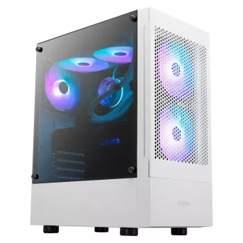 GAMDIAS Talos E3 MESH Gaming-Midi-Tower Gehäuse, Weiß, gehärtetes Glas, 4x120mm ARGB-Lüfter, ATX/Micro-ATX/Mini-ITX, Mesh-Frontpanel