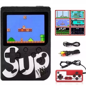 GameBox R2 8-Bit tragbare Retro-Spielkonsole mit 400 Spielen, 3-Zoll-LCD, 1 Controller, TV-RCA-Kabel, Schwarz