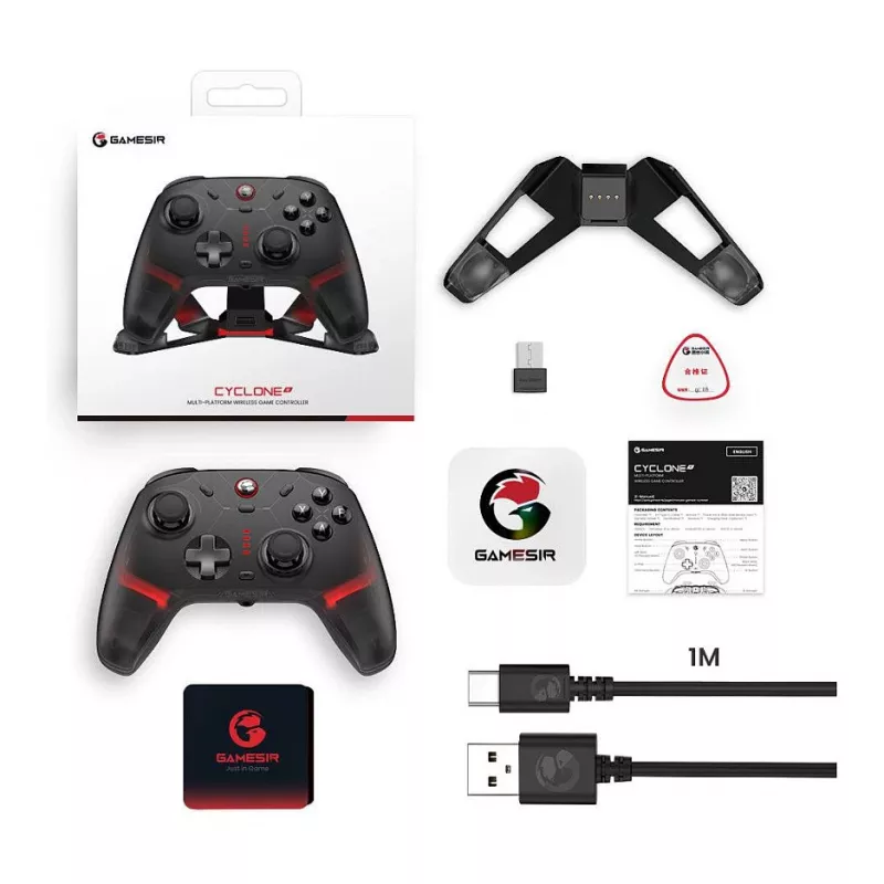 GameSir Cyclone 2 Tri-Mode Wireless Gaming Controller mit Hall-Effekt-Sticks und -Triggern, RGB-Beleuchtung, programmierbaren Rücktasten, 6-Achsen-Gyroskop, 20h Akku - Schwarz