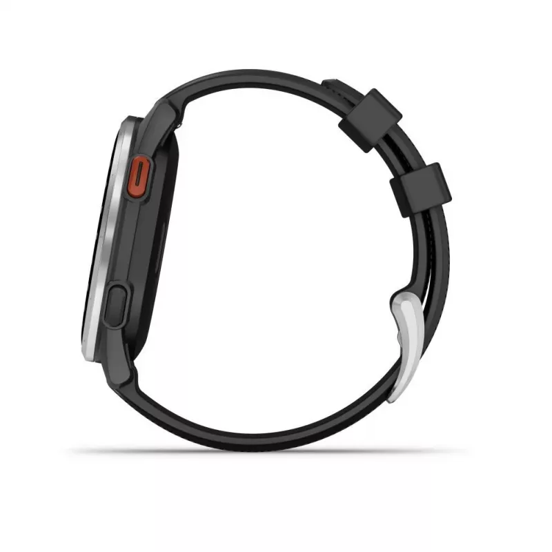 Garmin Approach S44 Silberner Aluminium-Lünette mit schwarzem Silikonarmband