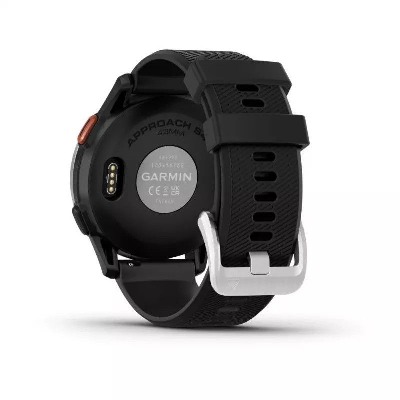Garmin Approach S44 Silberner Aluminium-Lünette mit schwarzem Silikonarmband