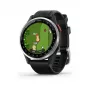 Garmin Approach S44 Silberner Aluminium-Lünette mit schwarzem Silikonarmband