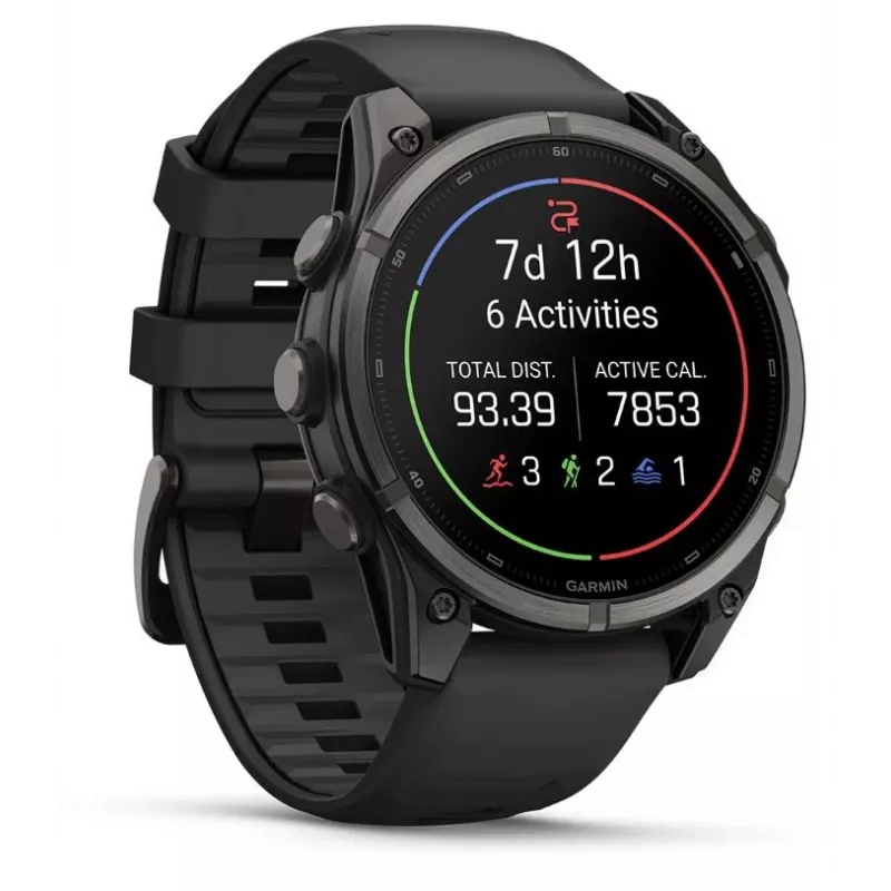 Garmin fenix 9 – 47mm, Carbon Grey DLC Titanium mit schwarzem Silikonarmband