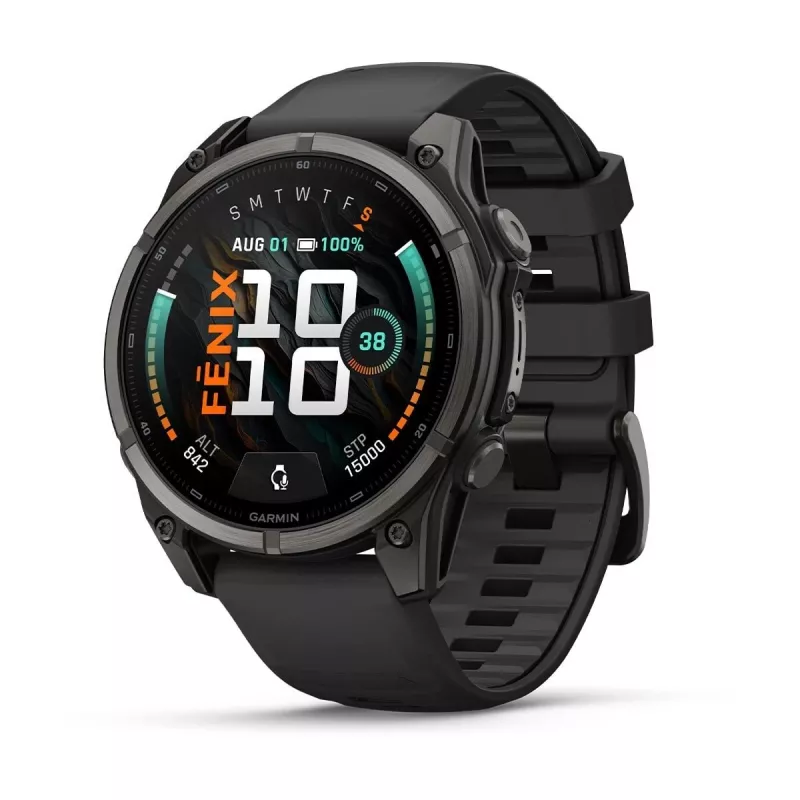 Garmin fenix 9 – 47mm, Carbon Grey DLC Titanium mit schwarzem Silikonarmband