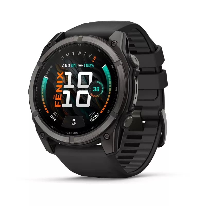 Garmin fenix 9 – 51 mm, Carbon Grey DLC Titanium mit schwarzem Silikonarmband 010-04763-11