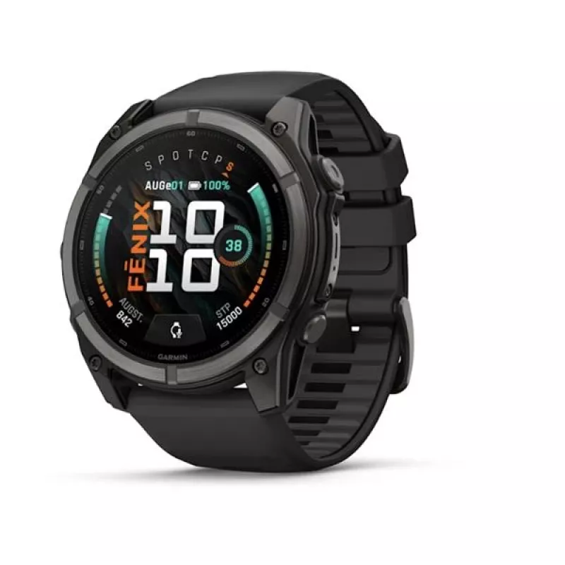 Garmin fenix 9 – 51 mm, Carbon Grey DLC Titanium mit schwarzem Silikonarmband 010-04763-11