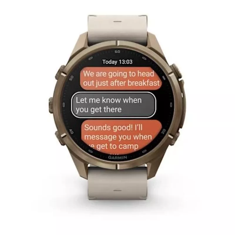Garmin Fenix 9 Pro – inReach, 43mm Autumn Gold Titanium mit Cream/French Grey Silikonarmband
