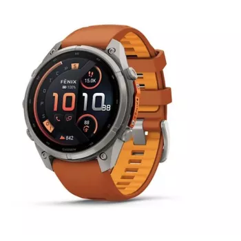 Garmin Fenix 9 Pro – inReach, 47 mm Titan mit Autumn Orange/Spark Orange Silikonarmband