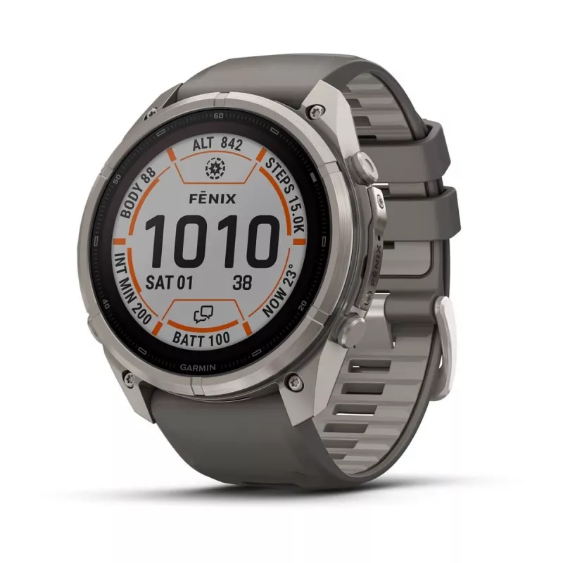 Garmin Fenix 9 Pro – inReach, Solar, 51mm Titan mit kieselgrauem Silikonarmband