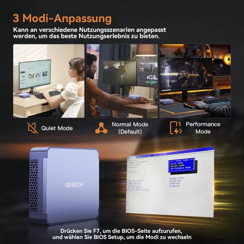 GEEKOM AX8 MAX Mini PC, Intel Core i7-12650H, 16GB DDR5, 512GB SSD, Windows 11 Pro, Silber