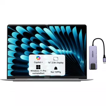 GEEKOM GEEKBOOK X16 PRO (Silber, Intel Core Ultra 5 125H, Intel Arc Graphics, 32 GB LPDDR5, 1 TB SSD, Windows 11 Pro)