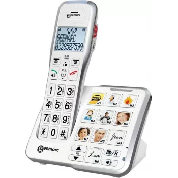 Geemarc AmpliDECT 595 Photo Schnurloses Seniorentelefon mit Anrufbeantworter, Fototasten, hintergrundbeleuchtetem Display, Weiß