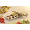 GEFU 3-teiliges Ravioli-Set mit Brett, Ausstecher und Nudelholz, formt 24 quadratische Ravioli 60x60 mm, Weiß/Silber