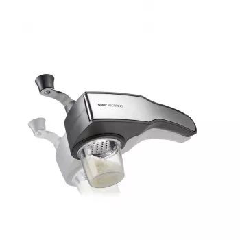 GEFU PECORINO Hand-Reibe und Spiralizer, 3 Reibtrommeln, 2 Spiralisier-Einsätze, Schwarz/Silber, Saugfuß
