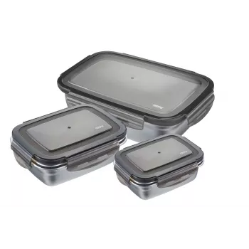 GEFU Preppo Gewürzdosen-Set, 3 Stück, Edelstahl & Glas, je 100 ml, luftdicht, stapelbar, Silber/Transparent
