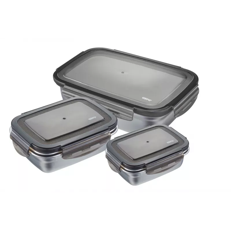 GEFU Preppo Gewürzdosen-Set, 3 Stück, Edelstahl & Glas, je 100 ml, luftdicht, stapelbar, Silber/Transparent