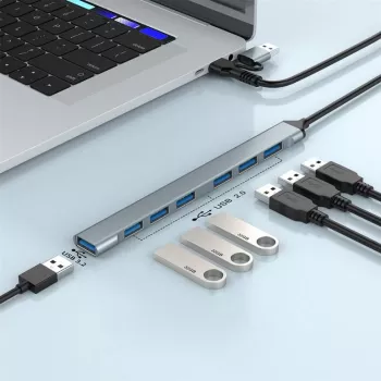 Gembird 7-Port USB 3.2 Gen 2 Hub - 6x USB-A 2.0 + 1x USB-A 3.2, Silber
