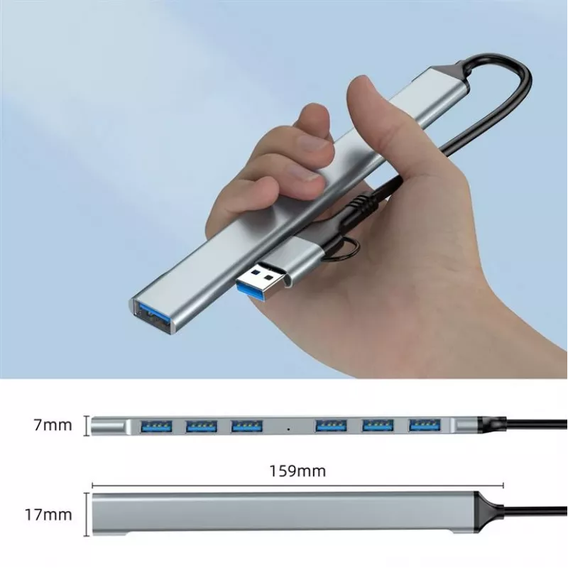 Gembird 7-Port USB 3.2 Gen 2 Hub - 6x USB-A 2.0 + 1x USB-A 3.2, Silber
