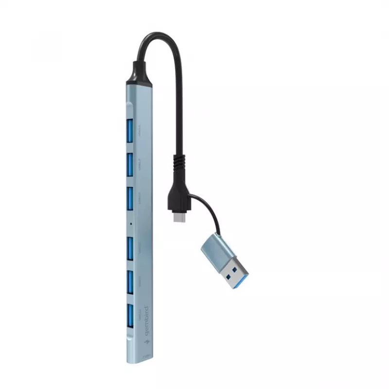 Gembird 7-Port USB 3.2 Gen 2 Hub - 6x USB-A 2.0 + 1x USB-A 3.2, Silber