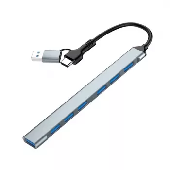 Gembird 7-Port USB 3.2 Gen 2 Hub - 6x USB-A 2.0 + 1x USB-A 3.2, Silber