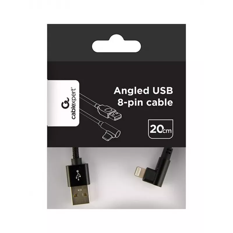 GEMBIRD Winkel-Stecker geflochtenes USB-A auf 8-Pin Lightning-Kabel 0,2 m Schwarz