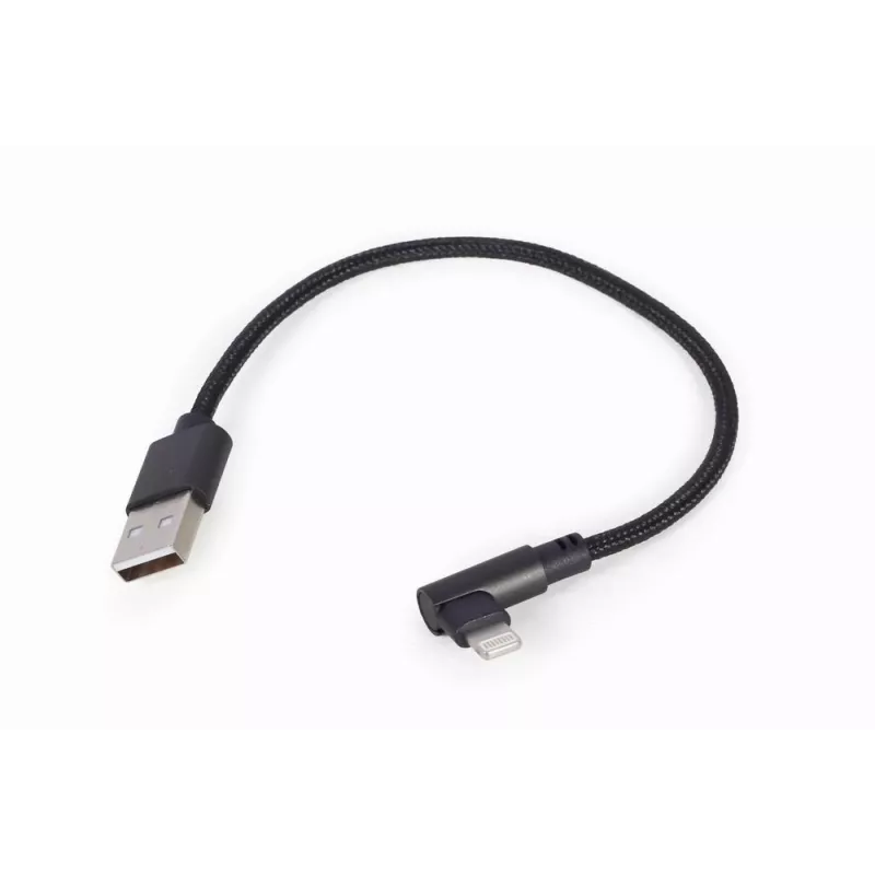 GEMBIRD Winkel-Stecker geflochtenes USB-A auf 8-Pin Lightning-Kabel 0,2 m Schwarz
