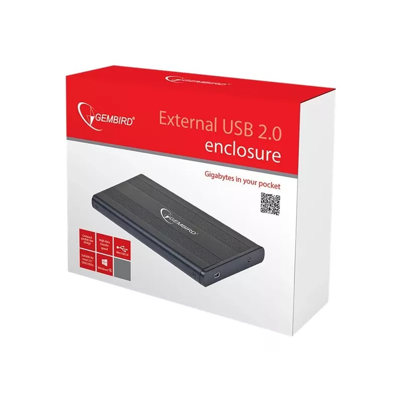 Gembird EE2-U2S-5 Externes USB 2.0 Gehäuse für 2,5 inch SATA HDD/SSD, Aluminium, Schwarz