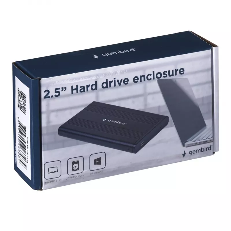 Gembird EE2-U2S-5 Externes USB 2.0 Gehäuse für 2,5 inch SATA HDD/SSD, Aluminium, Schwarz