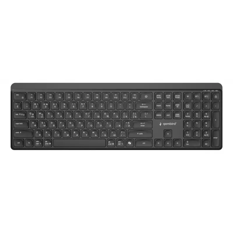Gembird KB-WPS-03-CYRL Dual-Mode Slim Wireless Keyboard (2.4G + BT), Russisches/Kyrillisches Layout, Schwarz