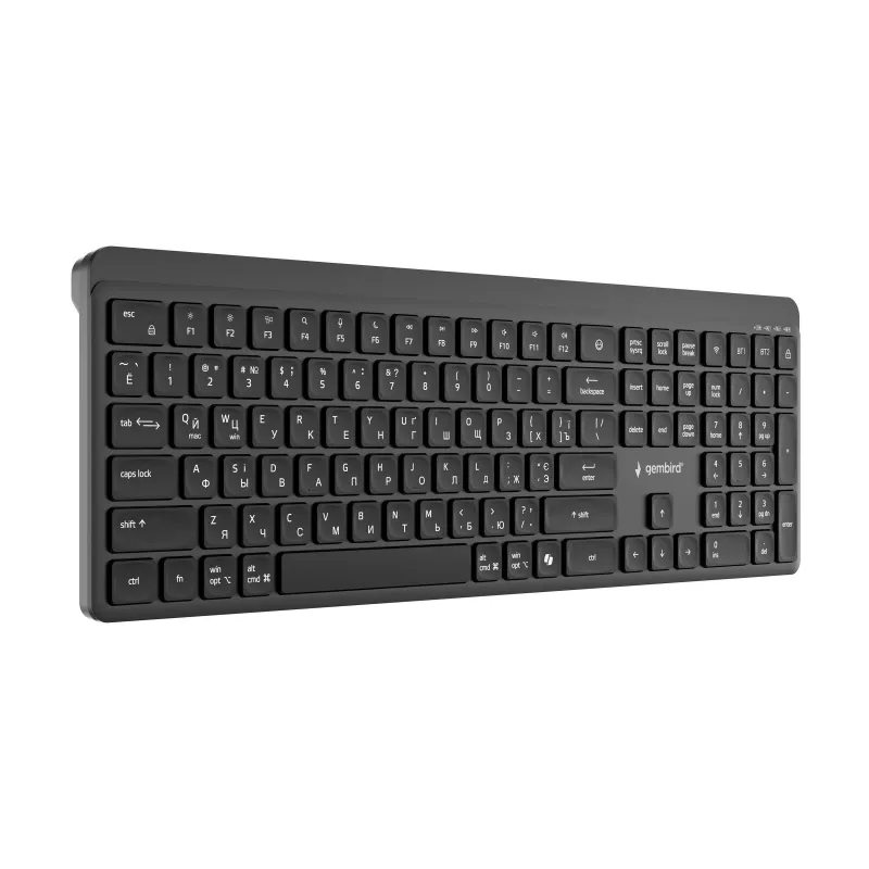 Gembird KB-WPS-03-CYRL Dual-Mode Slim Wireless Keyboard (2.4G + BT), Russisches/Kyrillisches Layout, Schwarz